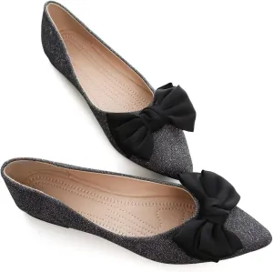 Hee grand Sweet Bow-Knot Pointed Toe Ballet Flats for Women Comfort Slip-On Loafers Dressy Work Flats Suede Dress Shoes