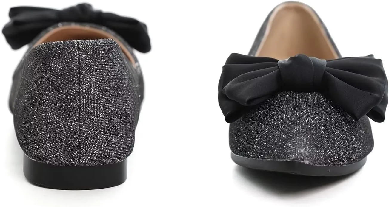 Hee grand Sweet Bow-Knot Pointed Toe Ballet Flats for Women Comfort Slip-On Loafers Dressy Work Flats Suede Dress Shoes