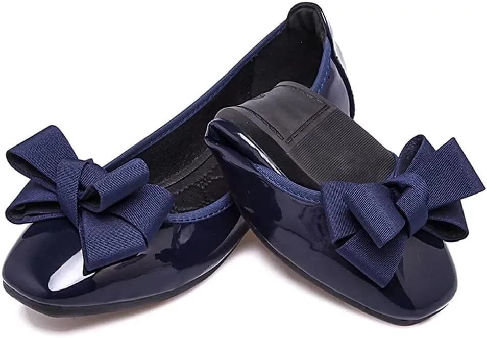 Hee grand Women Foldable Ballet Flats Bling Rhinestones Soft Leather Pointy Toe Flats Sparkle Wedding Dress Shoes Comfort Slip on Loafers Big Size