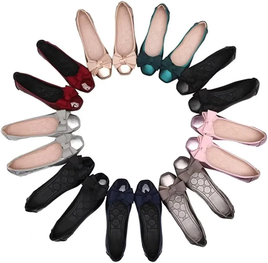 Hee grand Women Foldable Ballet Flats Bling Rhinestones Soft Leather Pointy Toe Flats Sparkle Wedding Dress Shoes Comfort Slip on Loafers Big Size