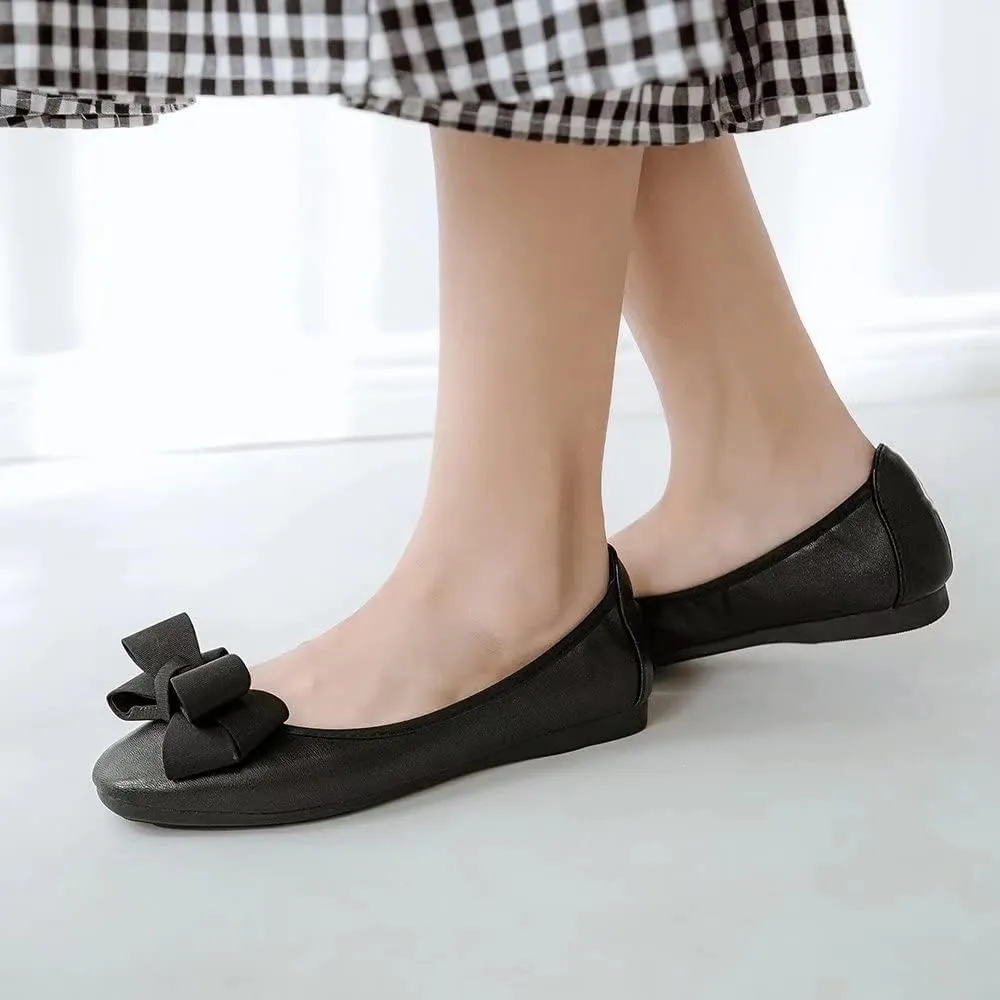 Hee grand Women Foldable Ballet Flats Bling Rhinestones Soft Leather Pointy Toe Flats Sparkle Wedding Dress Shoes Comfort Slip on Loafers Big Size