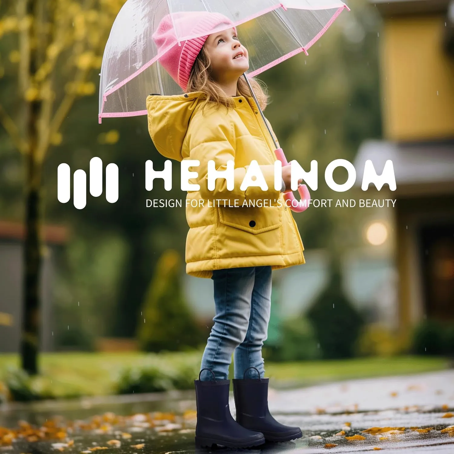 Hehainom Toddler Kids Rain Boots for Boys Girls Waterproof Easy-on Handles Rainboots