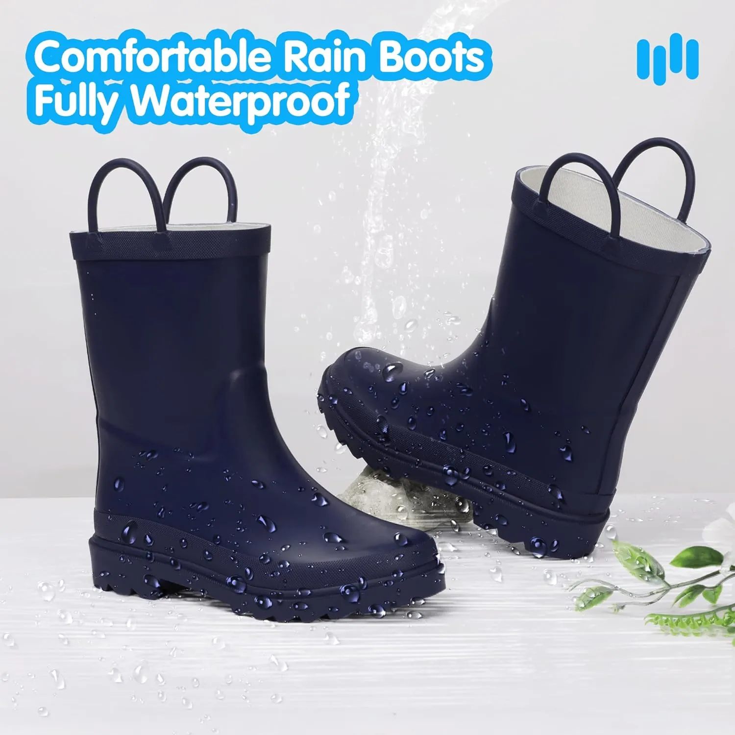 Hehainom Toddler Kids Rain Boots for Boys Girls Waterproof Easy-on Handles Rainboots