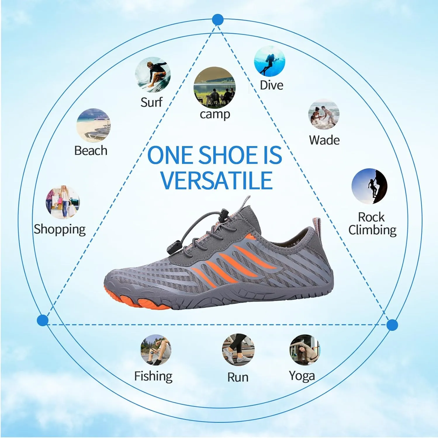 Hike Barefoot Shoes for Women Men - Quick Dry Wide Toe Box Beach Swim Athletic Sports Shoes, Non-Slip Hike Yoga Lightweight Footwear Aqua Hiking Walking Kayaking Diving Surfing