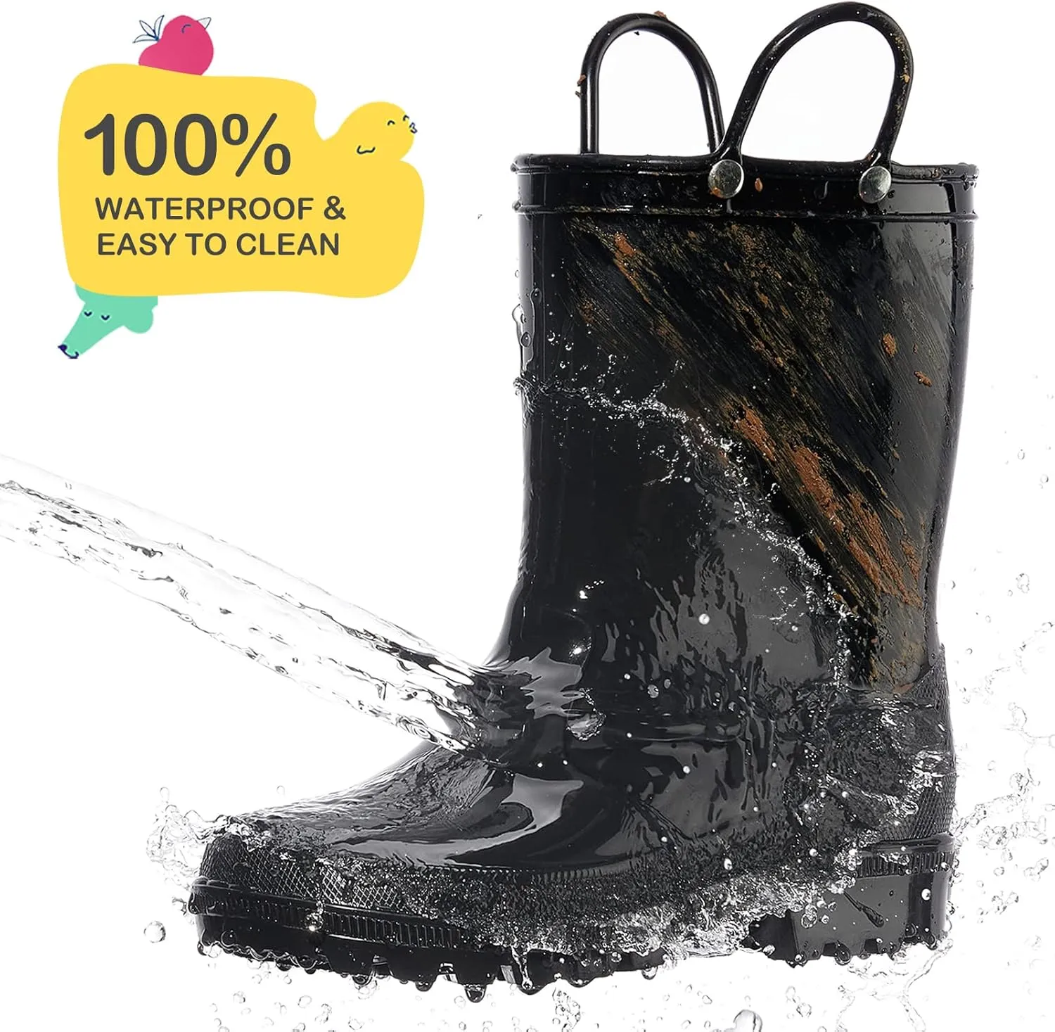 HISEA Kids Rain Boots for Toddler Boys Girls, Waterproof Rubber Boots with Easy-On Handles, Seamless PVC Rainboots Lightweight Mud Shoes for Water Beach Outdoor Playing (Toddler/Little Kid/Big Kid)