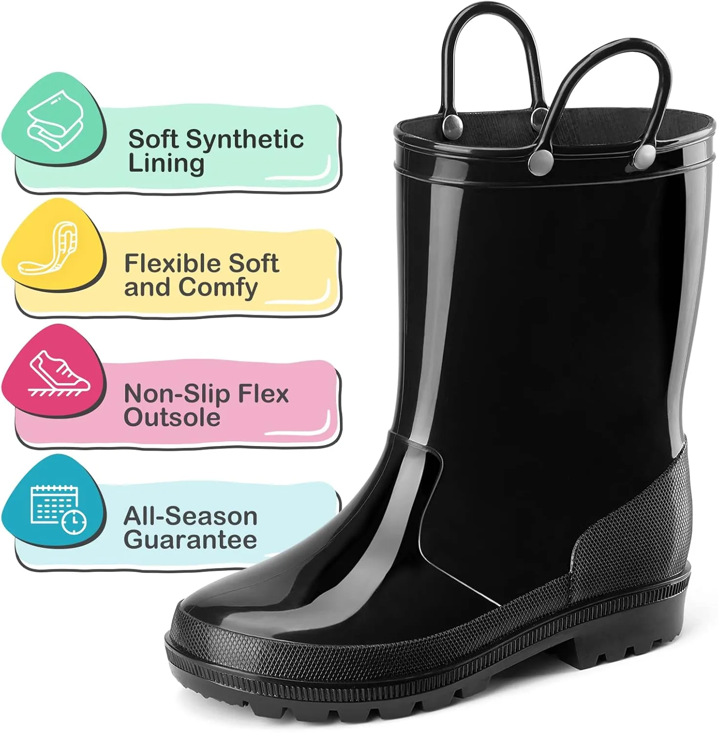 HISEA Kids Rain Boots for Toddler Boys Girls, Waterproof Rubber Boots with Easy-On Handles, Seamless PVC Rainboots Lightweight Mud Shoes for Water Beach Outdoor Playing (Toddler/Little Kid/Big Kid)