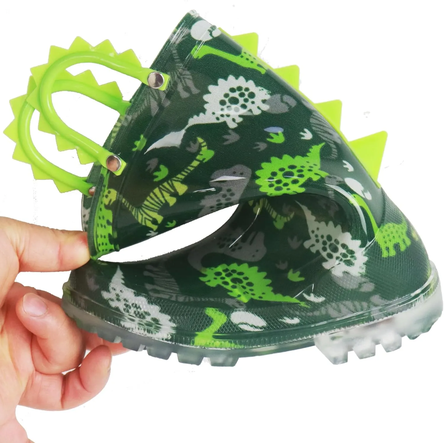 HugRain Toddler Boys Adorable Dinosaur Light Up Rain Boots