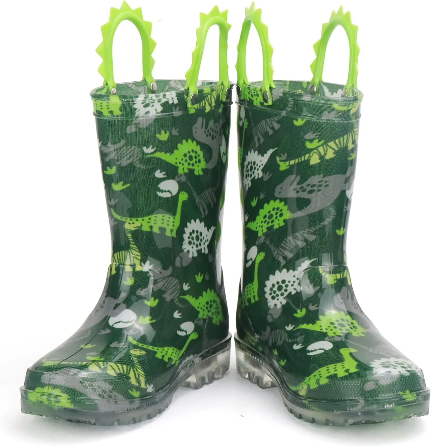 HugRain Toddler Boys Adorable Dinosaur Light Up Rain Boots