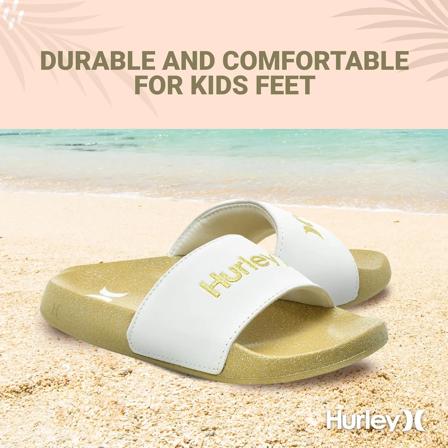 Hurley Naia Comfortable Slip-On Kids Sandals, Cute Girls' Slides for Indoor and Outdoor, Shower Slides for The Beach and Pool