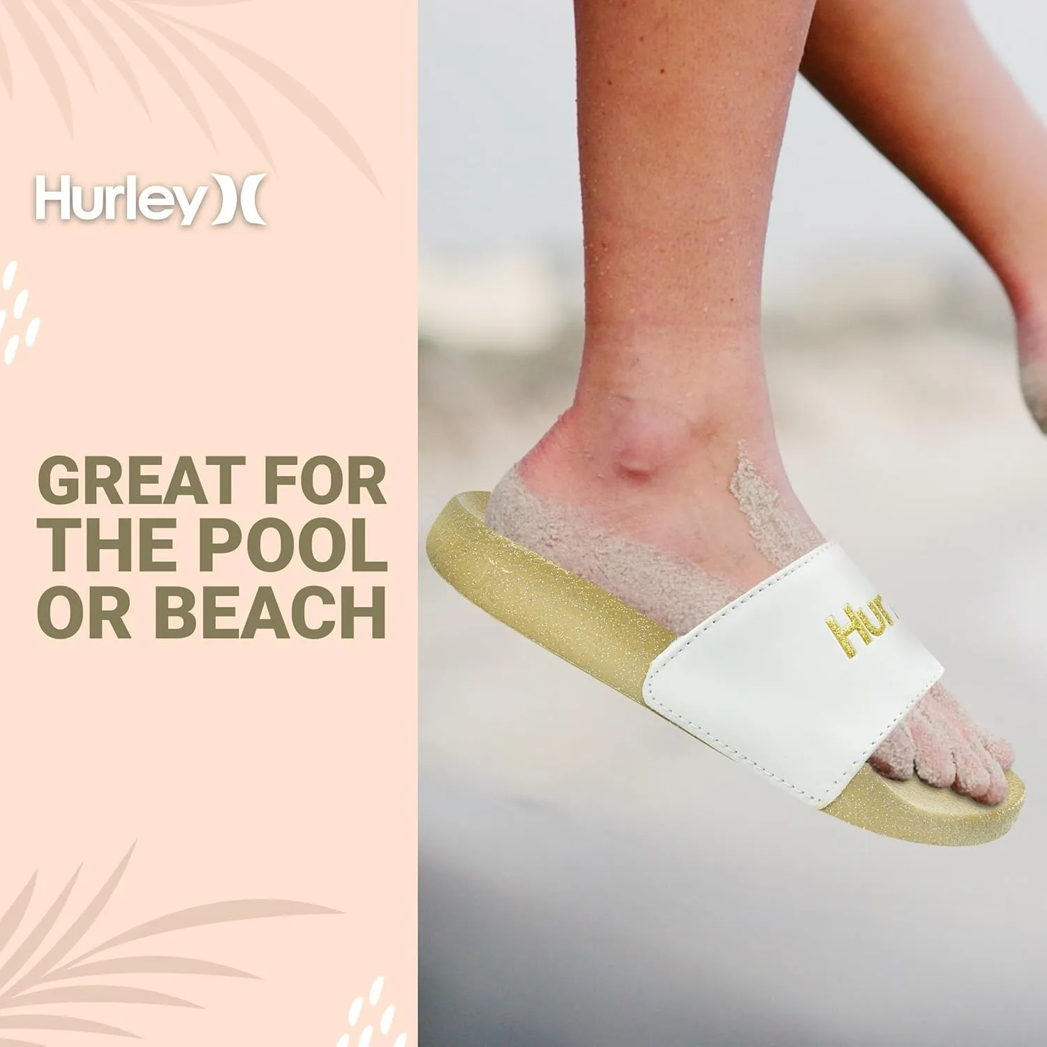 Hurley Naia Comfortable Slip-On Kids Sandals, Cute Girls' Slides for Indoor and Outdoor, Shower Slides for The Beach and Pool