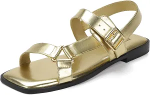 IDIFU Flat Sandals for Women Strappy Slingback Ladies Dress Sandal Summer Beach Cute Dressy Comfortable Flats Ankle Strap Buckle Square Open Toe Trendy Casual Vacation Formal Sandals