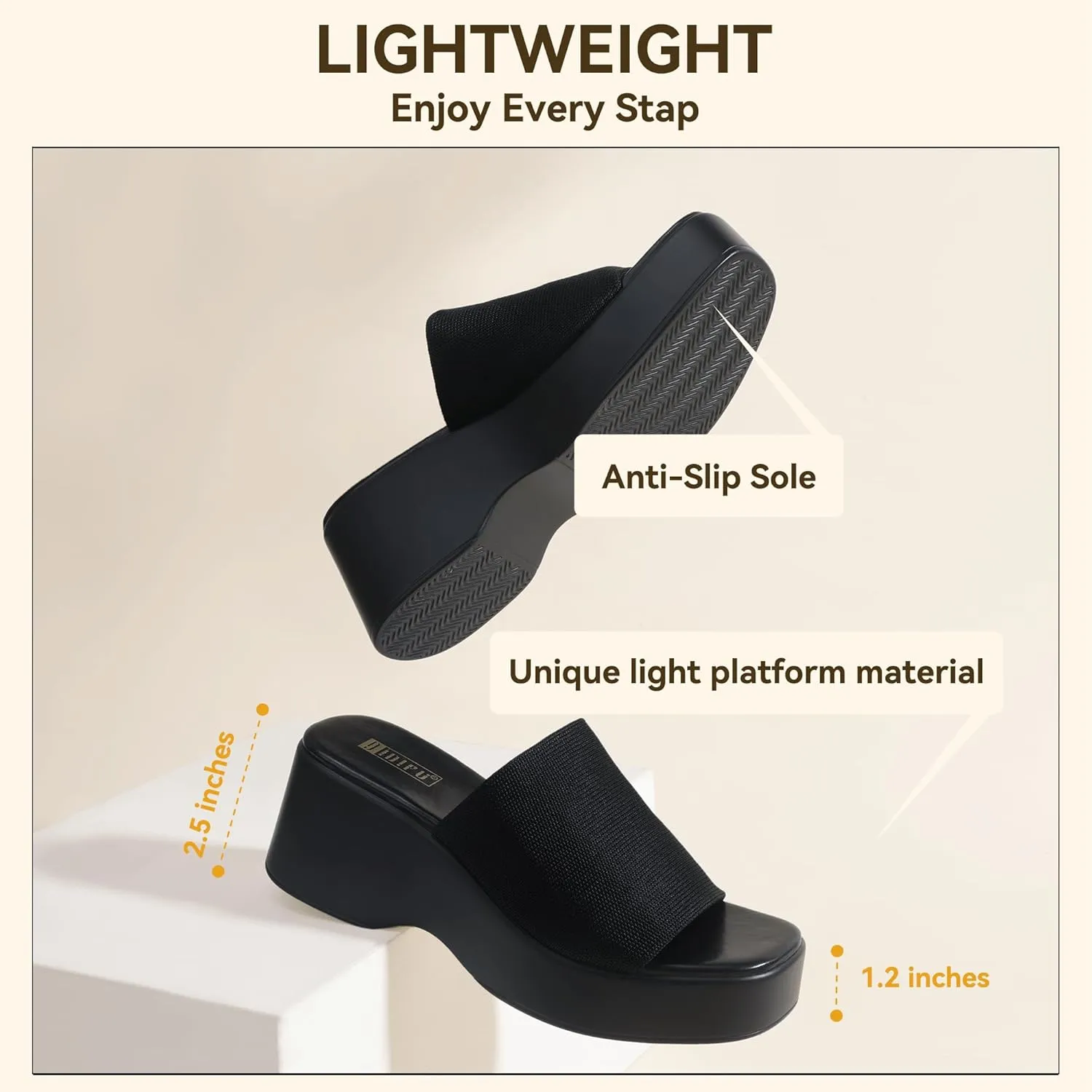 IDIFU IN3 Platform Sandals Womens Wedges Sandals Comfortable Cute Square Open Toe Slides Sandals Lightweight Slip On Chunky Wedges Heels Sandals Dressy Casual Summer Beach Walking Sandals Shoes