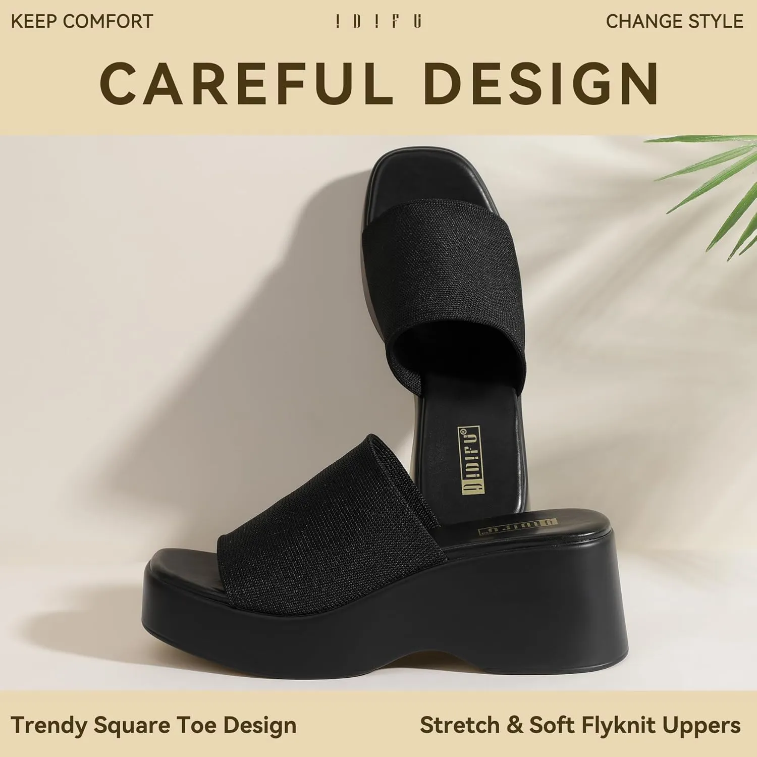 IDIFU IN3 Platform Sandals Womens Wedges Sandals Comfortable Cute Square Open Toe Slides Sandals Lightweight Slip On Chunky Wedges Heels Sandals Dressy Casual Summer Beach Walking Sandals Shoes