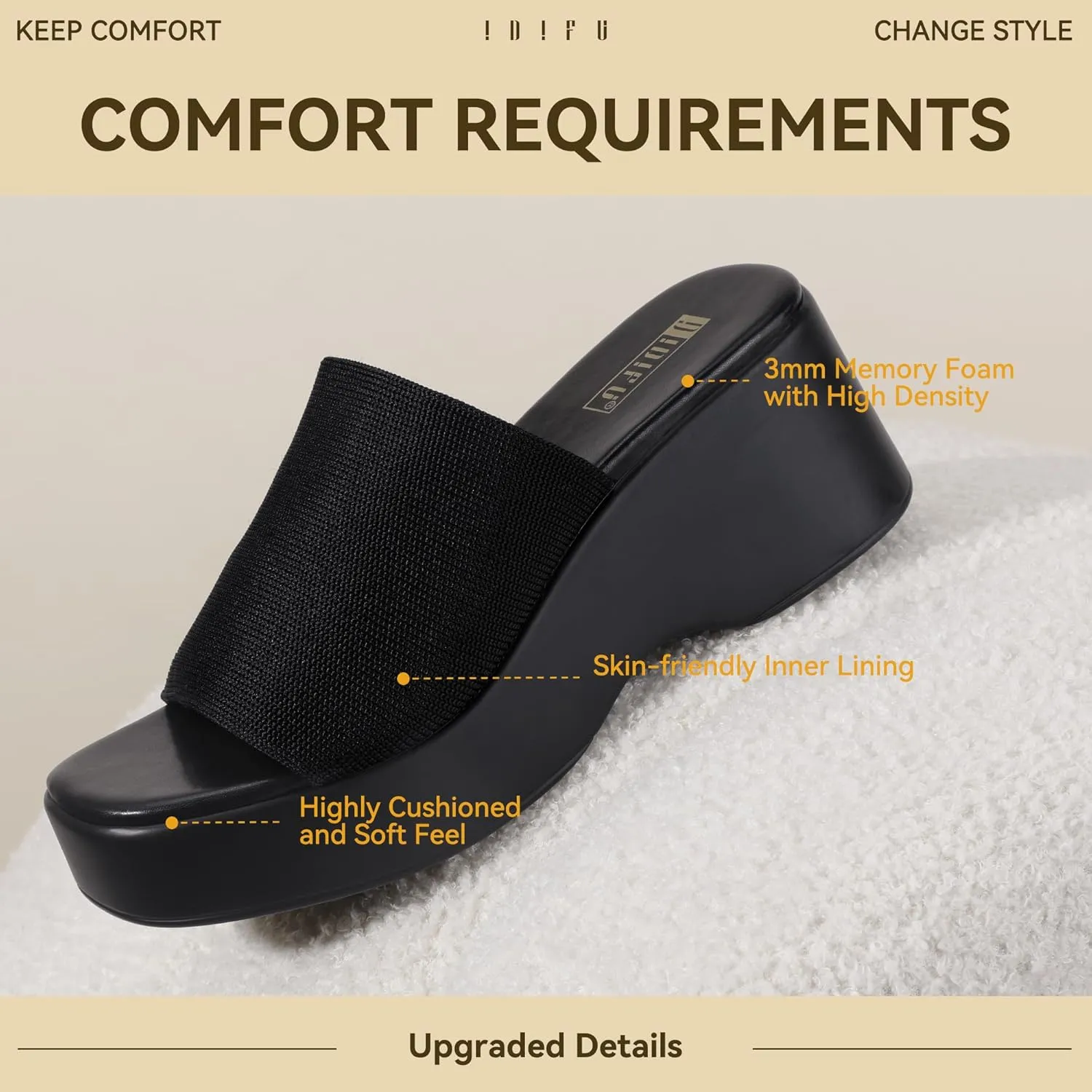 IDIFU IN3 Platform Sandals Womens Wedges Sandals Comfortable Cute Square Open Toe Slides Sandals Lightweight Slip On Chunky Wedges Heels Sandals Dressy Casual Summer Beach Walking Sandals Shoes