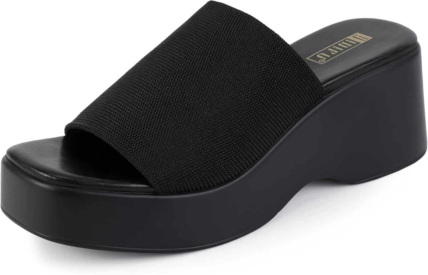 IDIFU IN3 Platform Sandals Womens Wedges Sandals Comfortable Cute Square Open Toe Slides Sandals Lightweight Slip On Chunky Wedges Heels Sandals Dressy Casual Summer Beach Walking Sandals Shoes