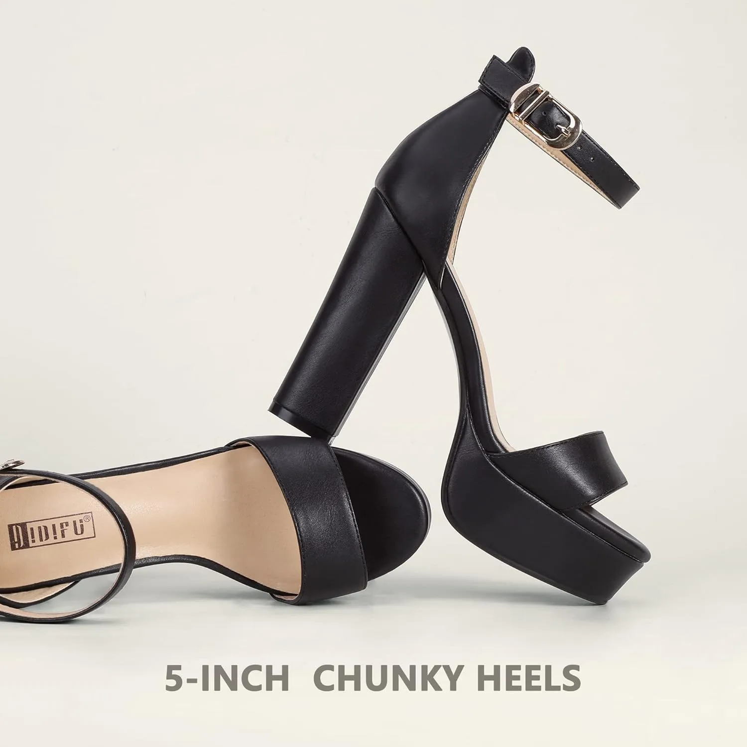IDIFU Women's Platform Chunky High Heel Sexy Sandals Ankle Strap Open Toe Heeled Shoes for Wedding Party Evening