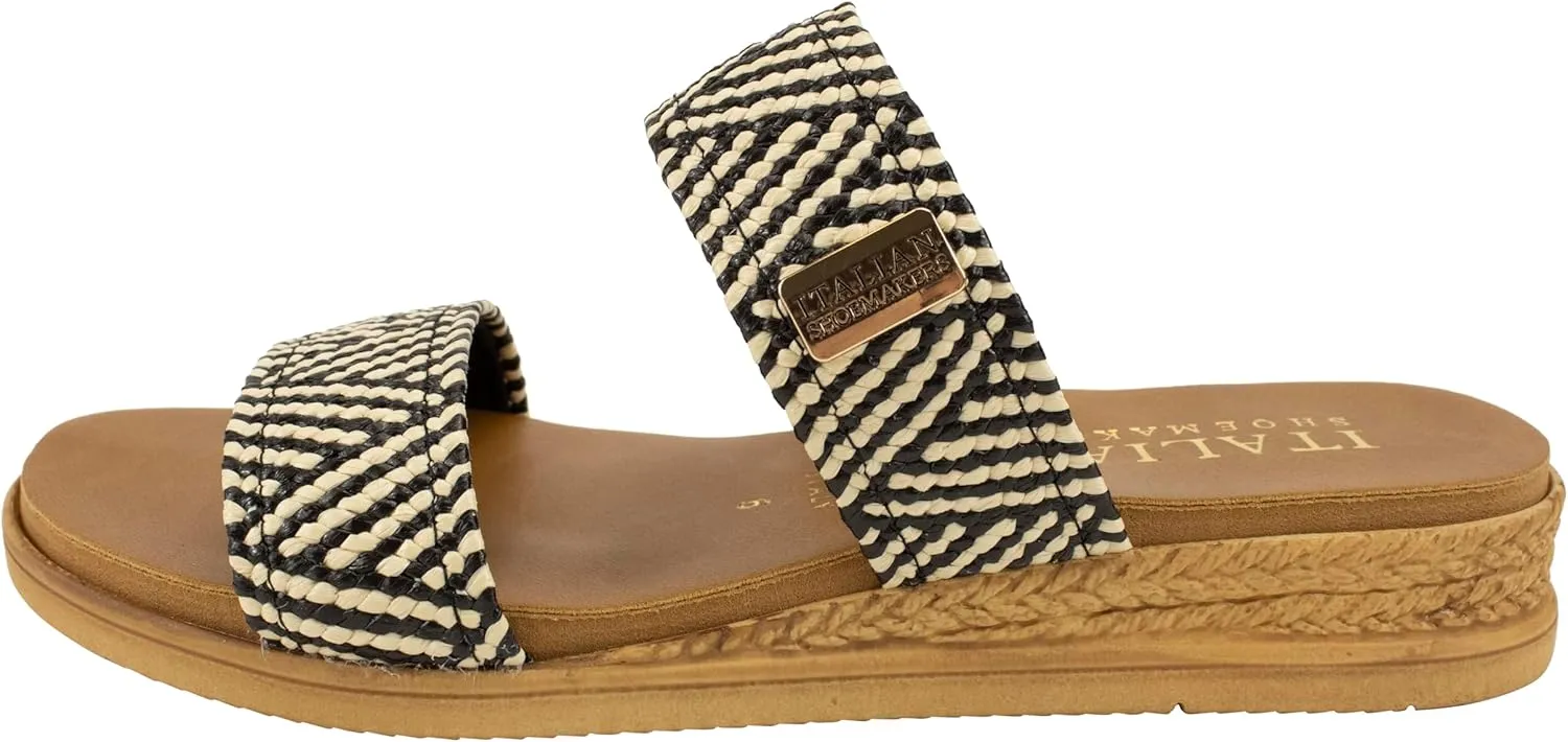 ITALIAN Shoemakers Women's Navya Slide Wedge Double Band Sandal for Women