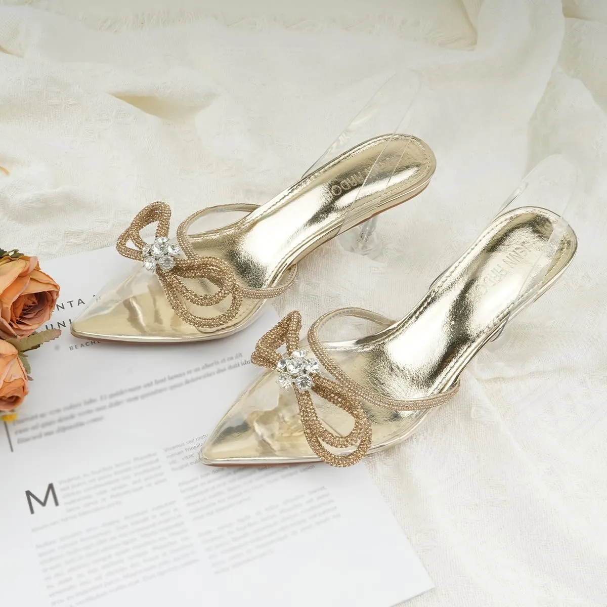 JENN ARDOR Slingback Heels for Women Low Heels Dress Shoes Bow Kitten Pumps Rhinestone Dressy Heeled Sandals
