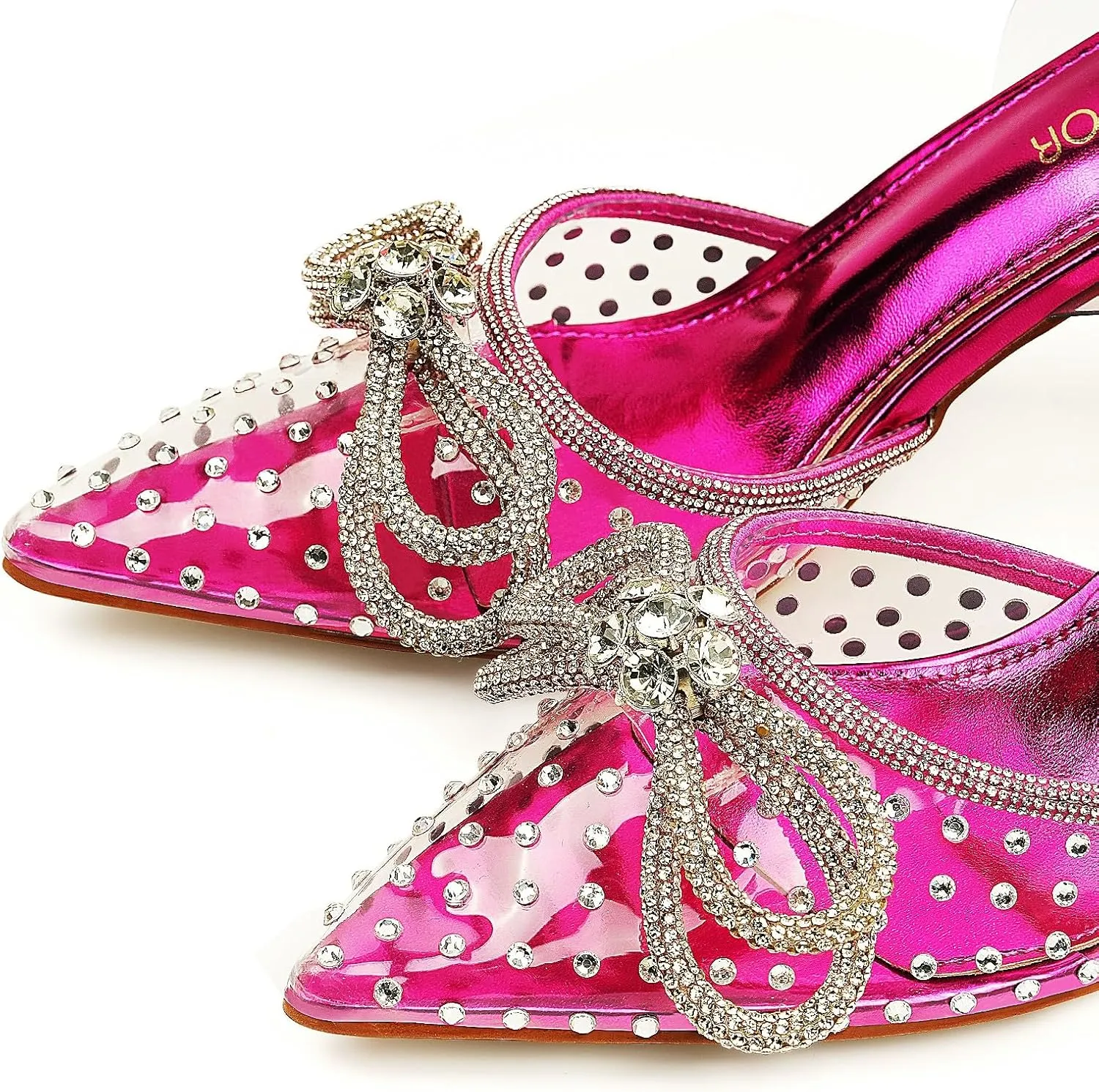 JENN ARDOR Slingback Heels for Women Low Heels Dress Shoes Bow Kitten Pumps Rhinestone Dressy Heeled Sandals