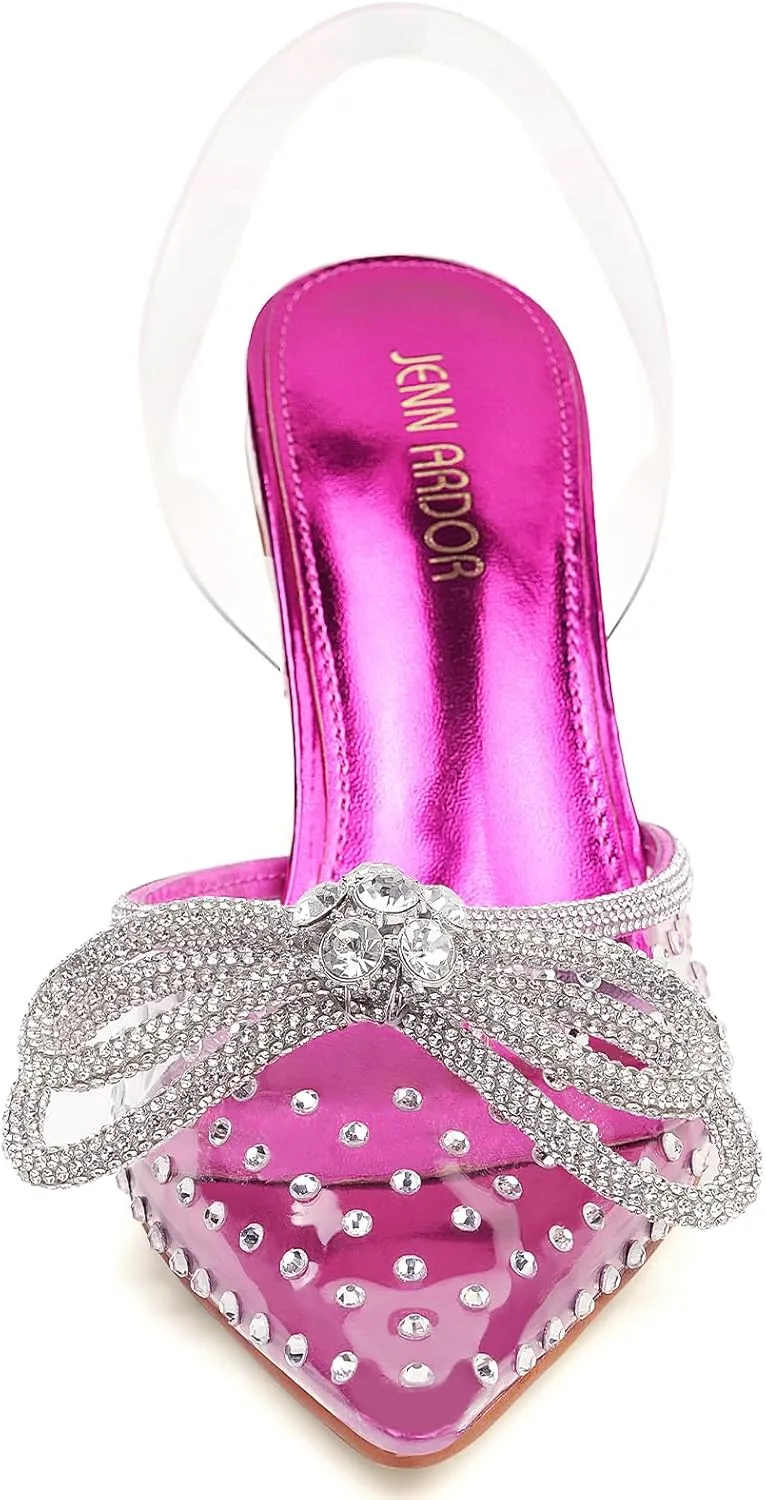 JENN ARDOR Slingback Heels for Women Low Heels Dress Shoes Bow Kitten Pumps Rhinestone Dressy Heeled Sandals