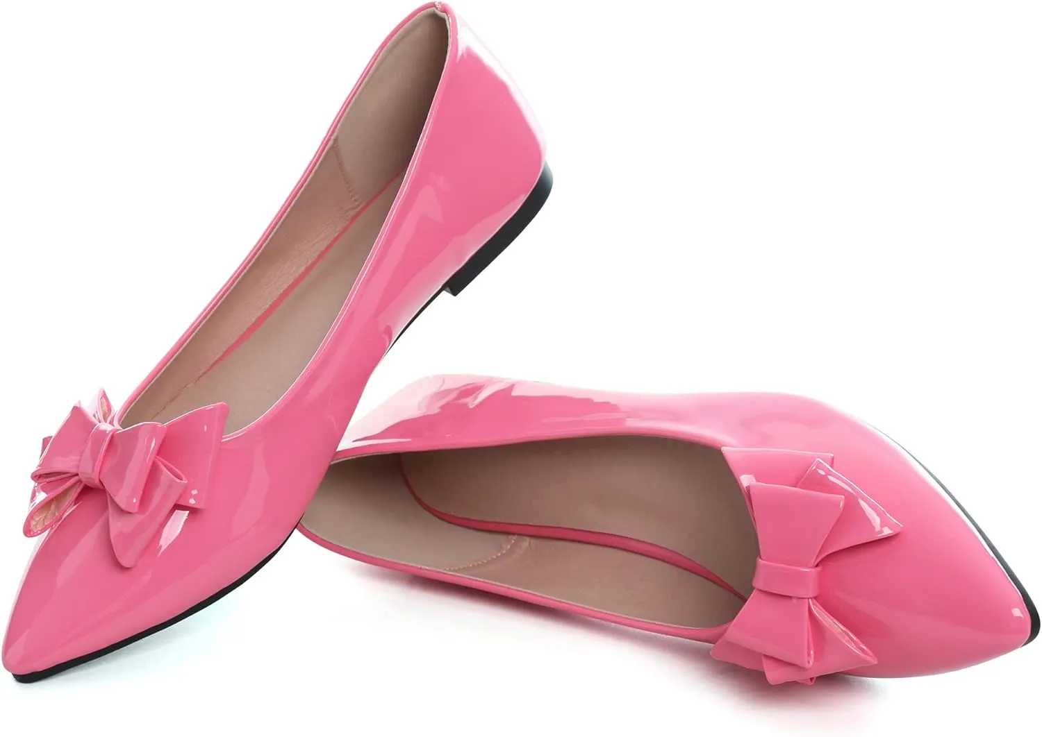 JiangWei Shu Women's Pointed Toe PU Bow-knot Ballet Flats Dress Flat Slip-ons Loafers