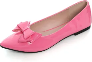 JiangWei Shu Women's Pointed Toe PU Bow-knot Ballet Flats Dress Flat Slip-ons Loafers