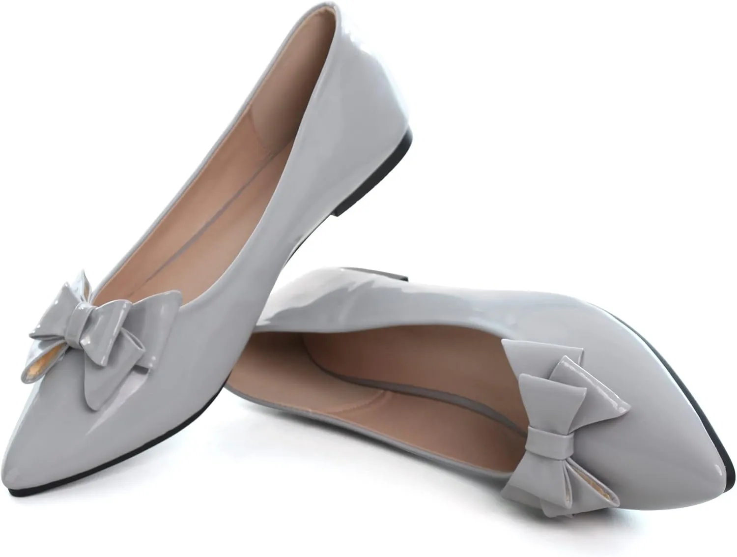 JiangWei Shu Women's Pointed Toe PU Bow-knot Ballet Flats Dress Flat Slip-ons Loafers