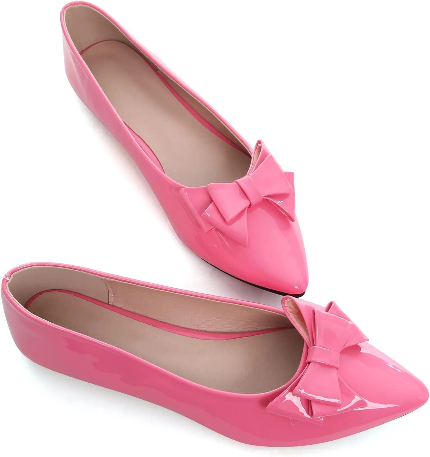 JiangWei Shu Women's Pointed Toe PU Bow-knot Ballet Flats Dress Flat Slip-ons Loafers