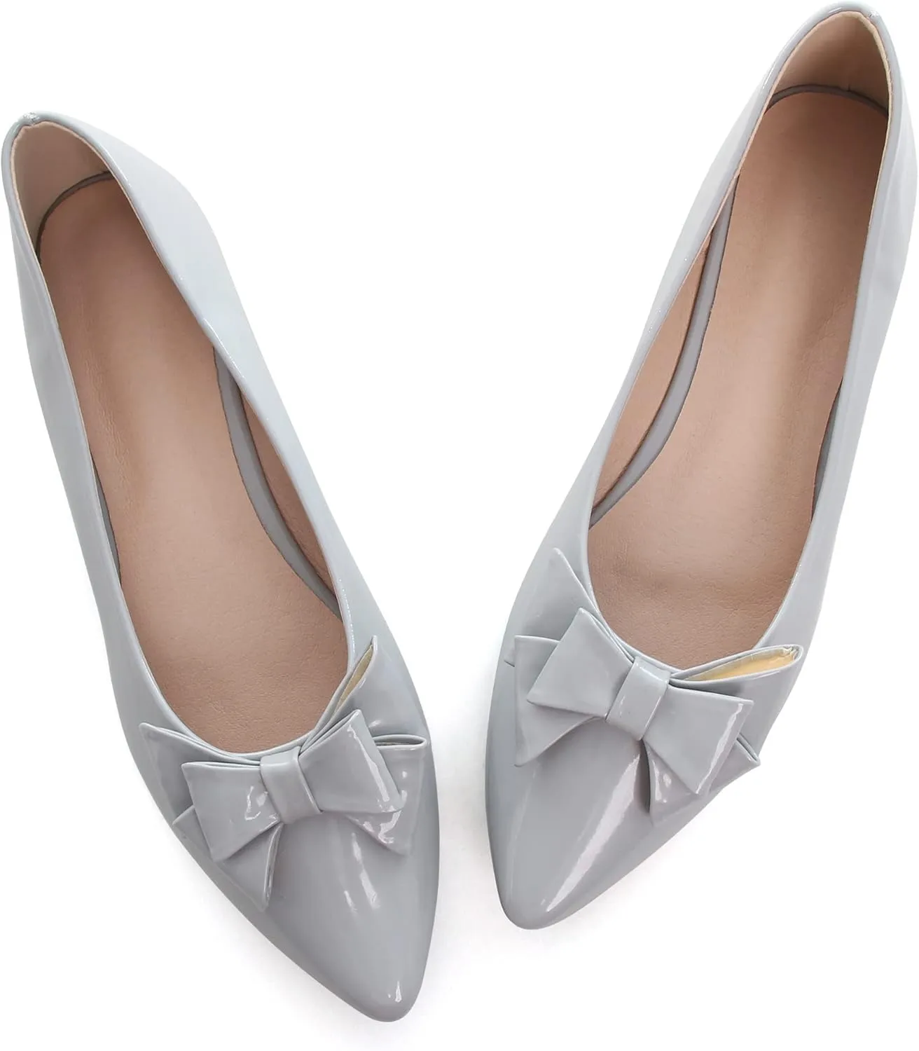 JiangWei Shu Women's Pointed Toe PU Bow-knot Ballet Flats Dress Flat Slip-ons Loafers