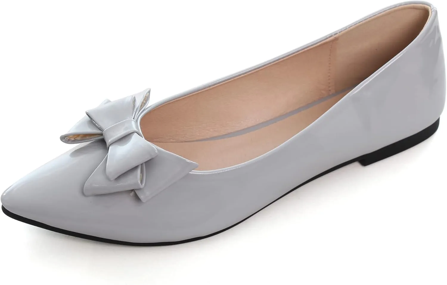 JiangWei Shu Women's Pointed Toe PU Bow-knot Ballet Flats Dress Flat Slip-ons Loafers