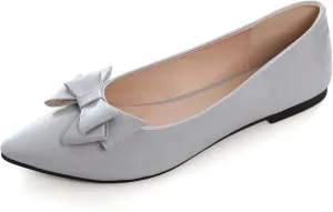 JiangWei Shu Women's Pointed Toe PU Bow-knot Ballet Flats Dress Flat Slip-ons Loafers