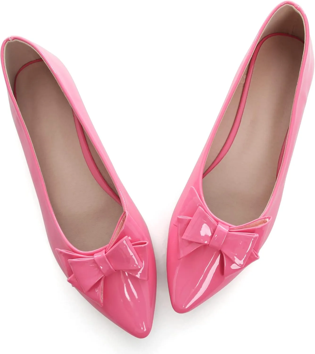 JiangWei Shu Women's Pointed Toe PU Bow-knot Ballet Flats Dress Flat Slip-ons Loafers