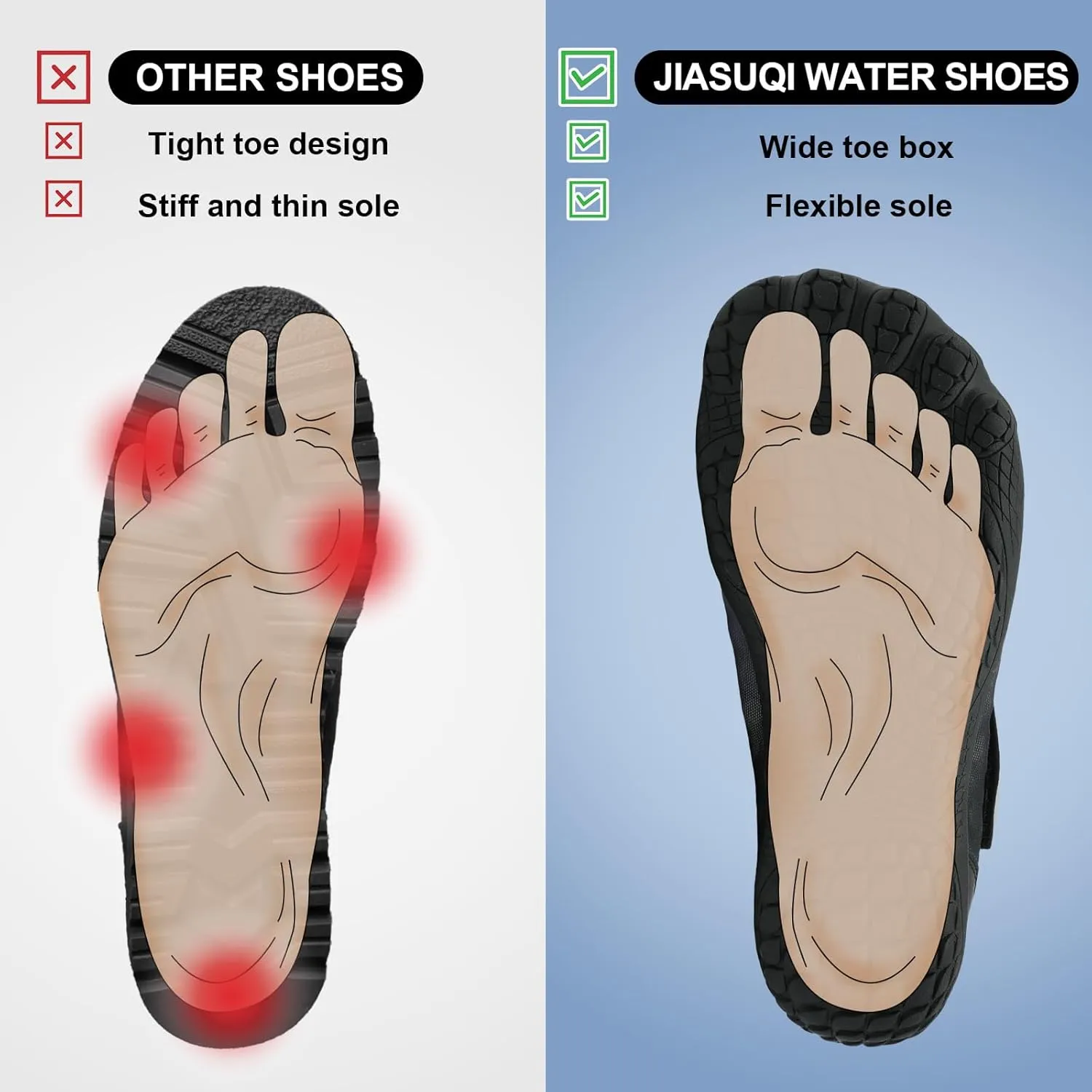 JIASUQI Water Shoes for Men Women Barefoot Swim Beach Shoes Quick Dry Hiking Shoes Sneakers for Adults