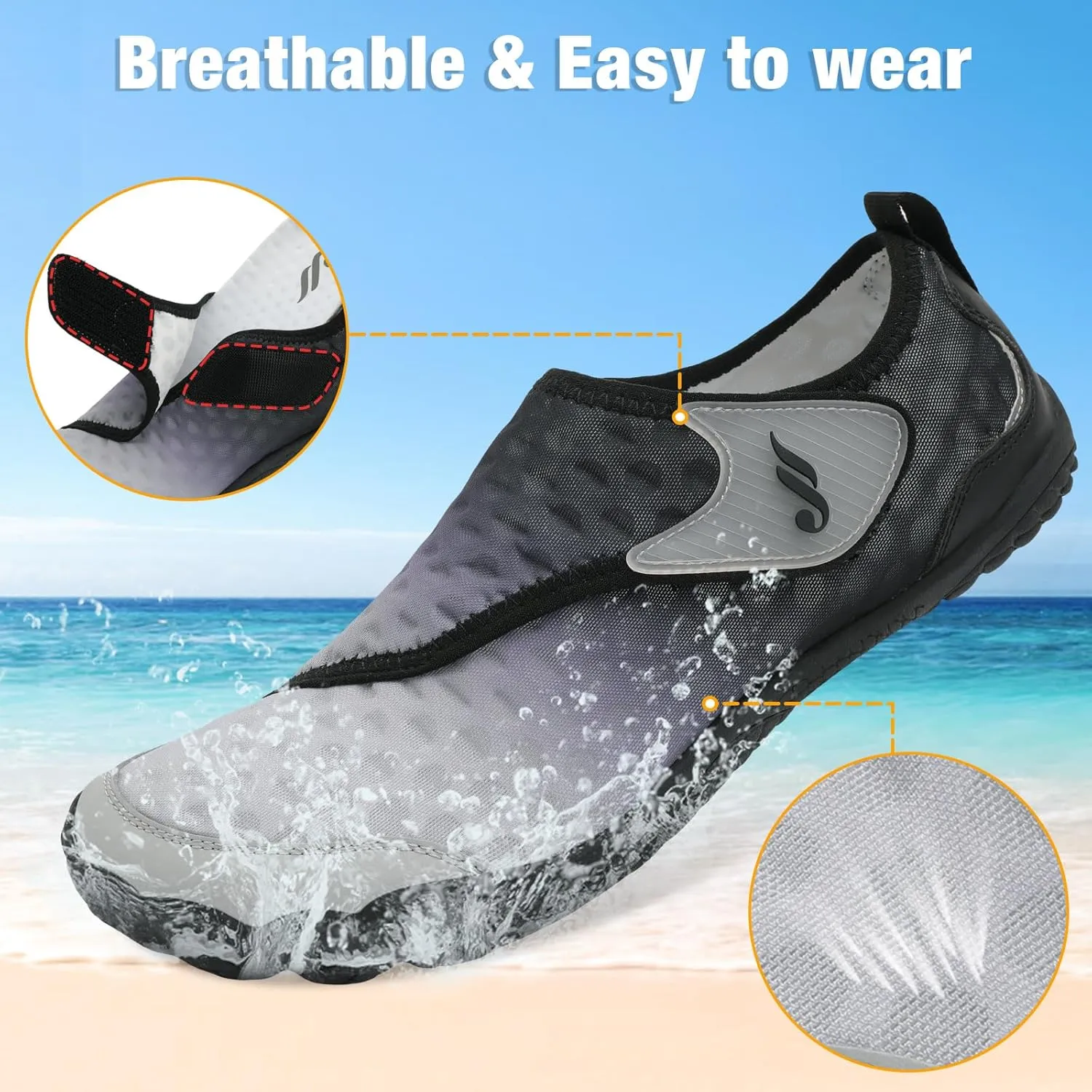 JIASUQI Water Shoes for Men Women Barefoot Swim Beach Shoes Quick Dry Hiking Shoes Sneakers for Adults