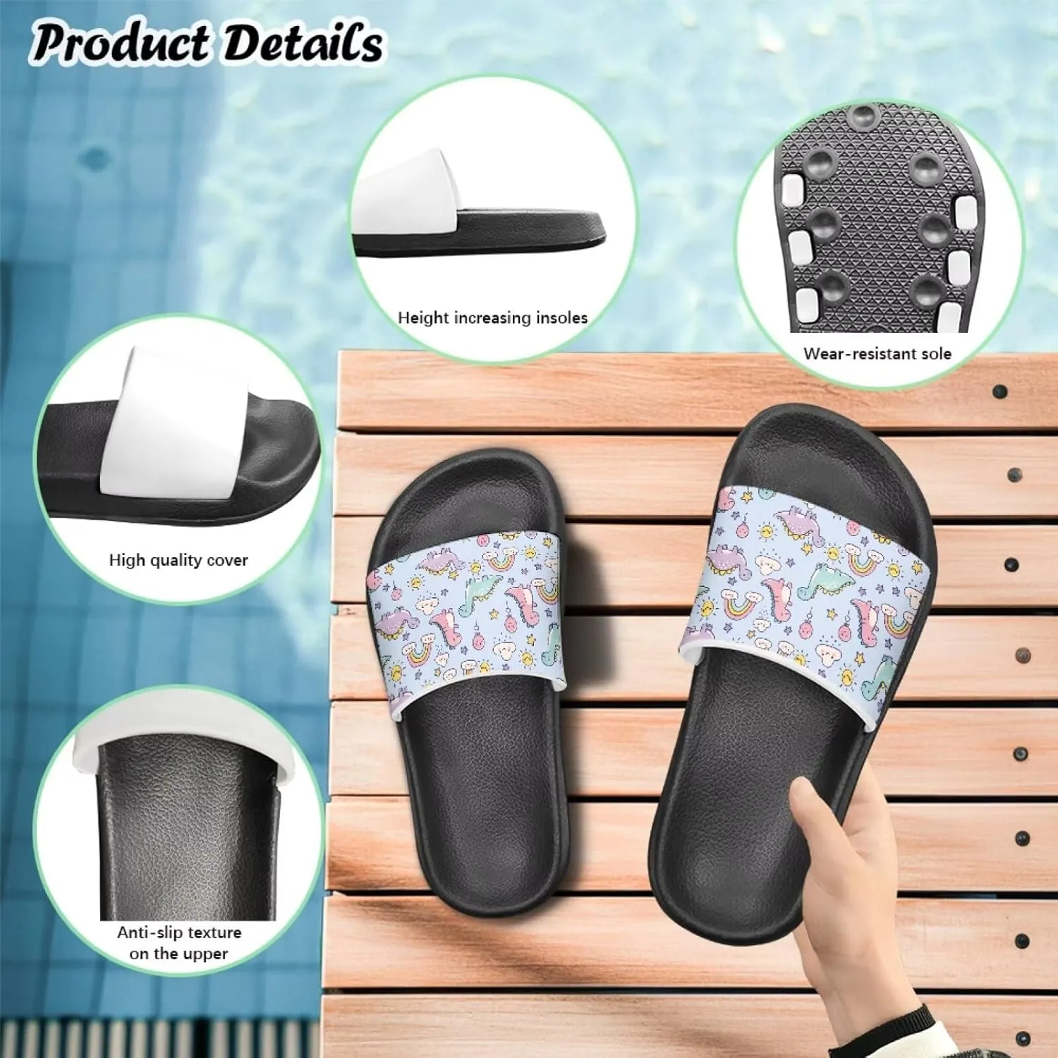 JoyLamoria Boys Dinosaur Print Sandals House Slides Kids Cloud Slippers Non-Slip Beach Pool Indoor Outdoor Open Toe Comfy