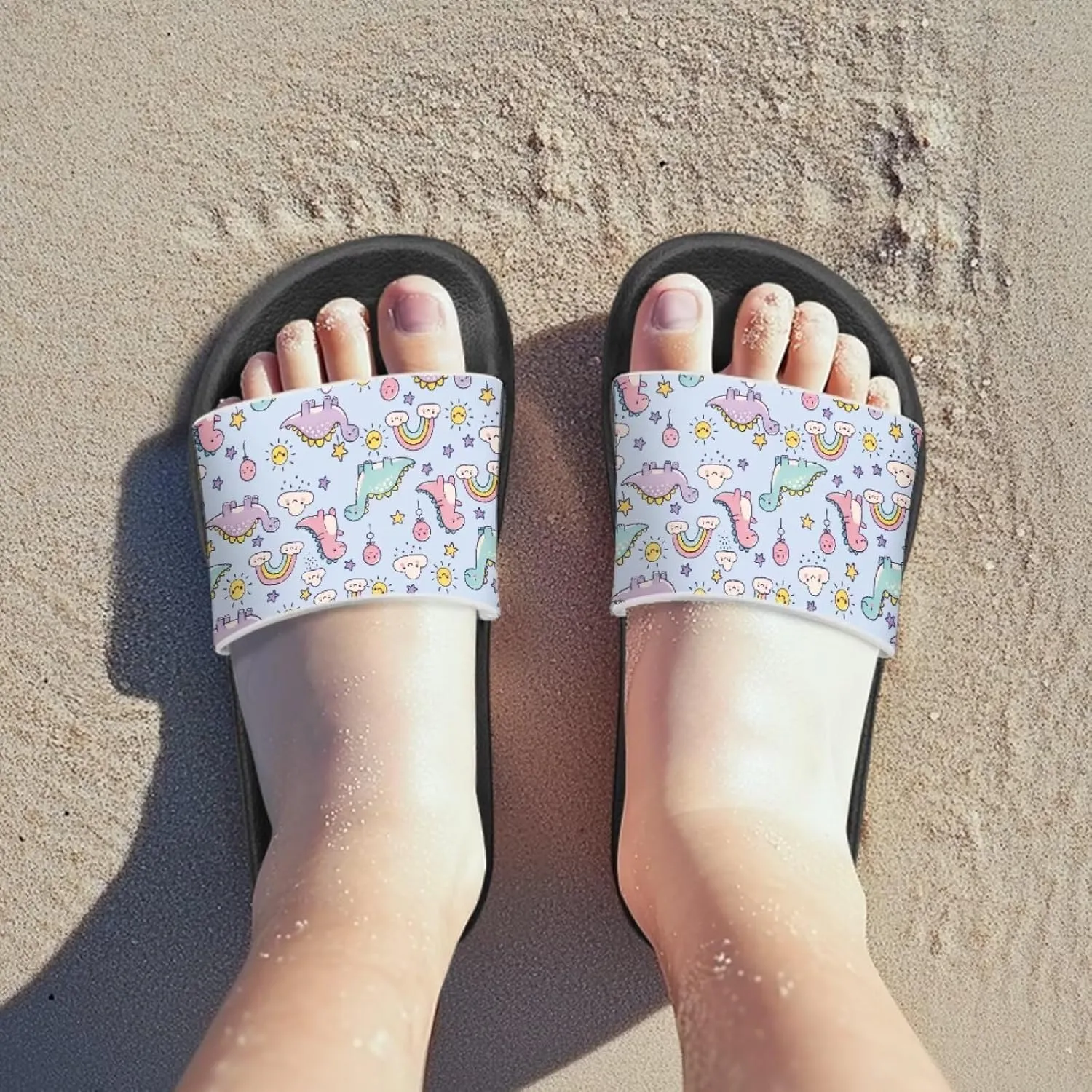 JoyLamoria Boys Dinosaur Print Sandals House Slides Kids Cloud Slippers Non-Slip Beach Pool Indoor Outdoor Open Toe Comfy