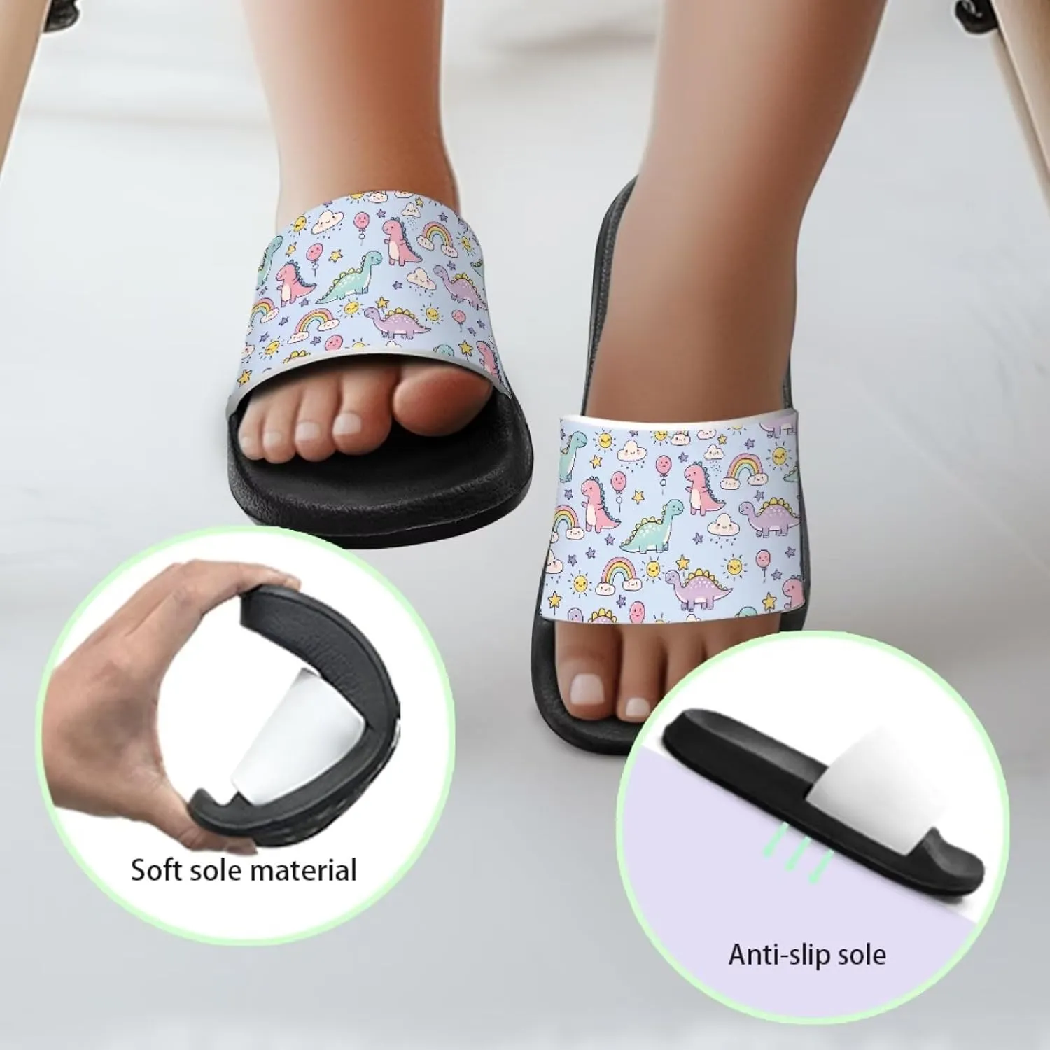 JoyLamoria Boys Dinosaur Print Sandals House Slides Kids Cloud Slippers Non-Slip Beach Pool Indoor Outdoor Open Toe Comfy