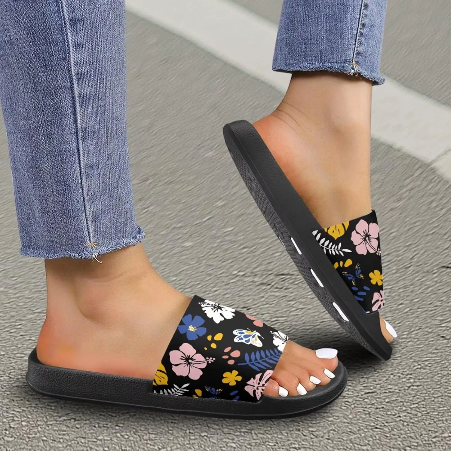 JoyLamoria Women Plants Print Slides House Sandals Thick Sole Pillow Slippers Non-Slip Shower Beach Pool Indoor Outdoor Summer