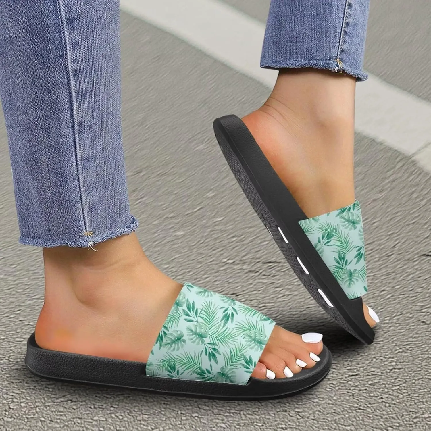 JoyLamoria Women Plants Print Slides House Sandals Thick Sole Pillow Slippers Non-Slip Shower Beach Pool Indoor Outdoor Summer