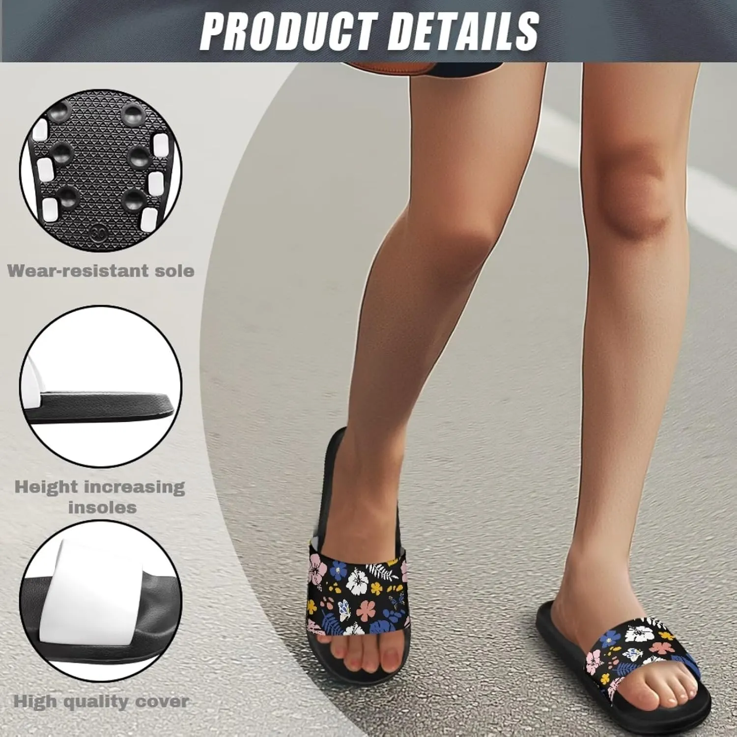 JoyLamoria Women Plants Print Slides House Sandals Thick Sole Pillow Slippers Non-Slip Shower Beach Pool Indoor Outdoor Summer