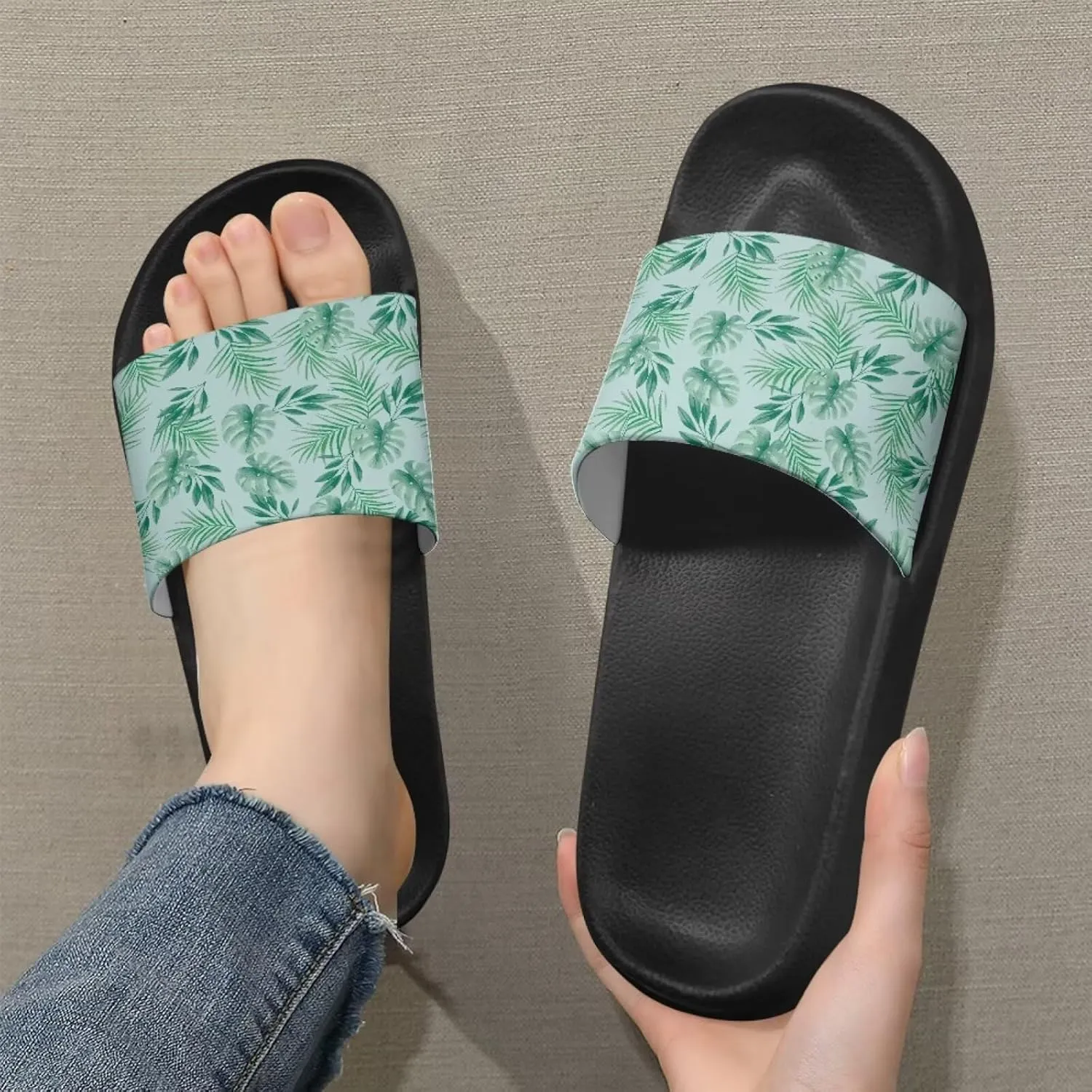 JoyLamoria Women Plants Print Slides House Sandals Thick Sole Pillow Slippers Non-Slip Shower Beach Pool Indoor Outdoor Summer