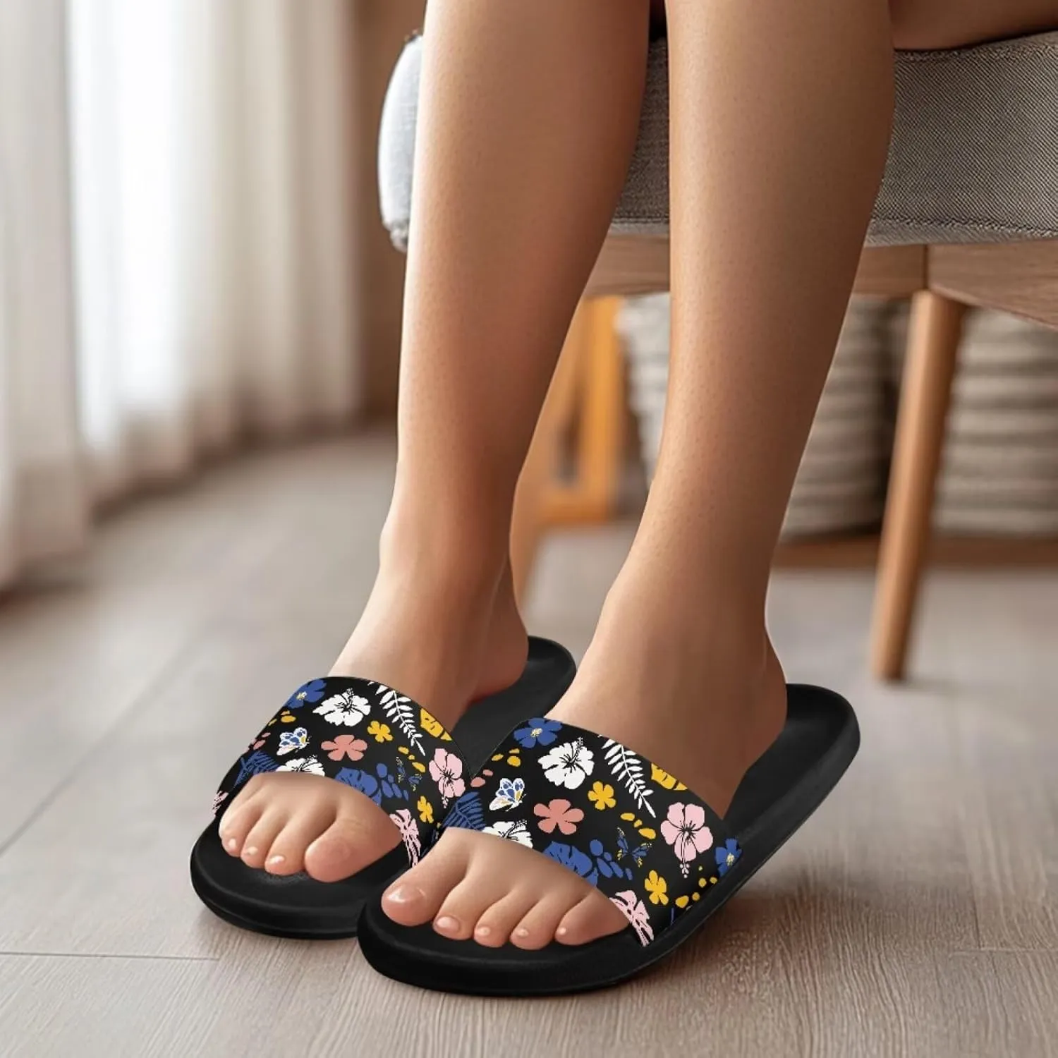 JoyLamoria Women Plants Print Slides House Sandals Thick Sole Pillow Slippers Non-Slip Shower Beach Pool Indoor Outdoor Summer