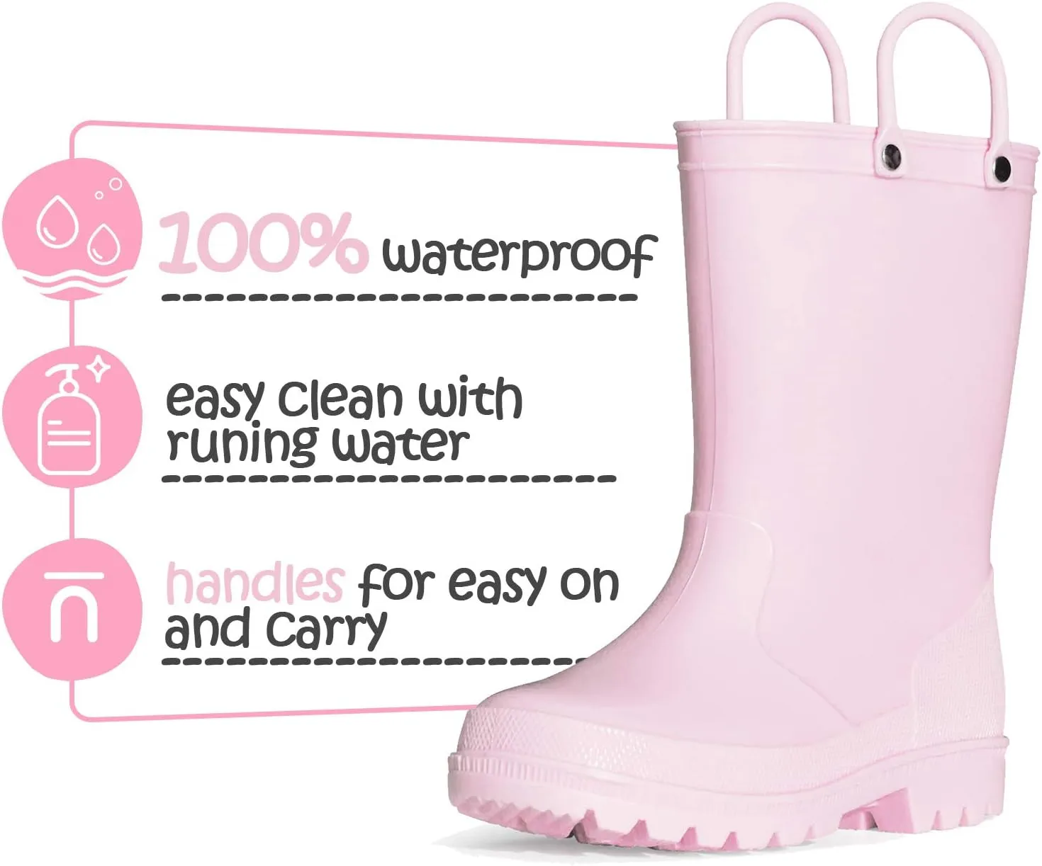 K KomForme Kids Girls & Boys Rain Boots with Easy-on Handles Waterproof Outdoors