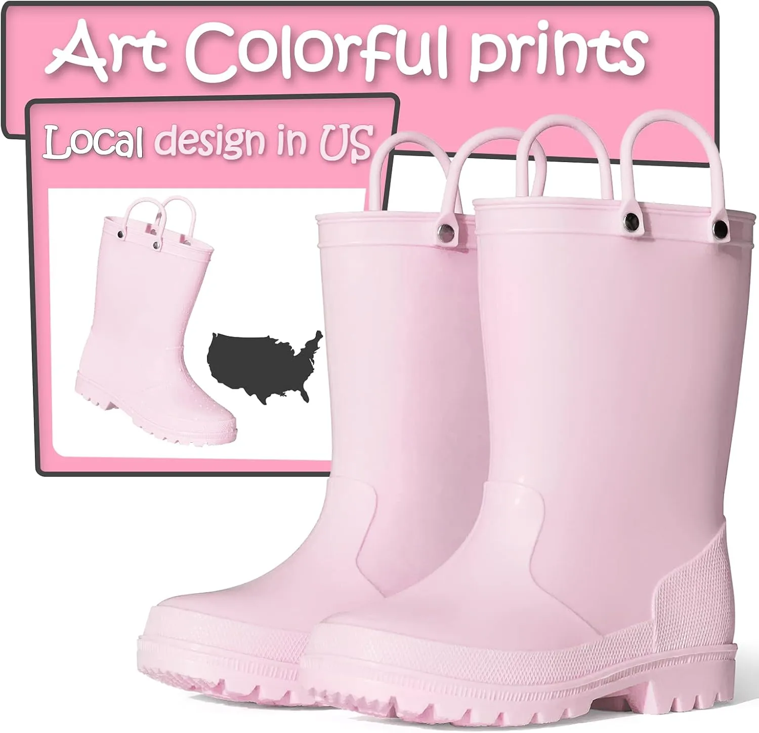 K KomForme Kids Girls & Boys Rain Boots with Easy-on Handles Waterproof Outdoors