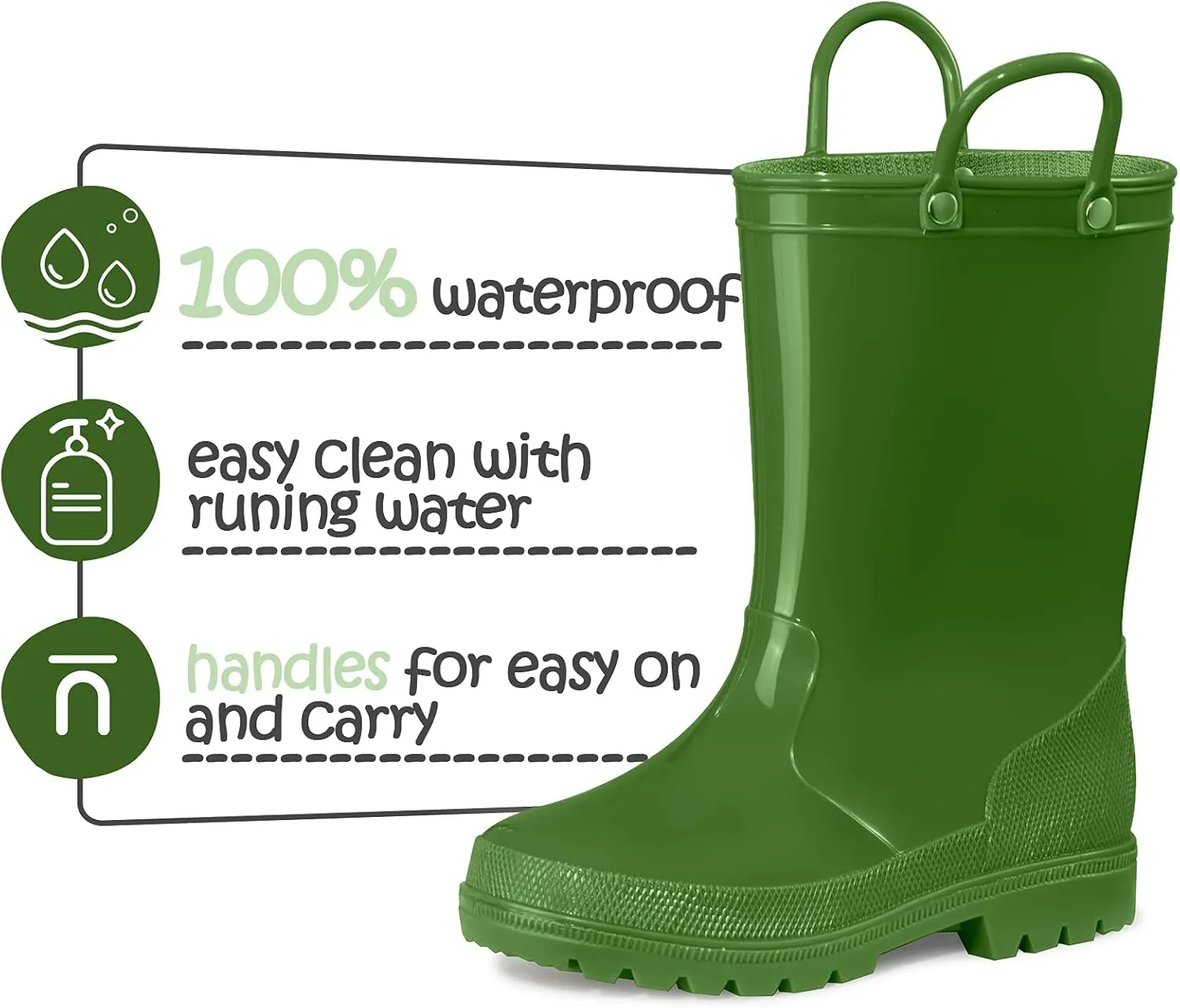K KomForme Kids Girls & Boys Rain Boots with Easy-on Handles Waterproof Outdoors