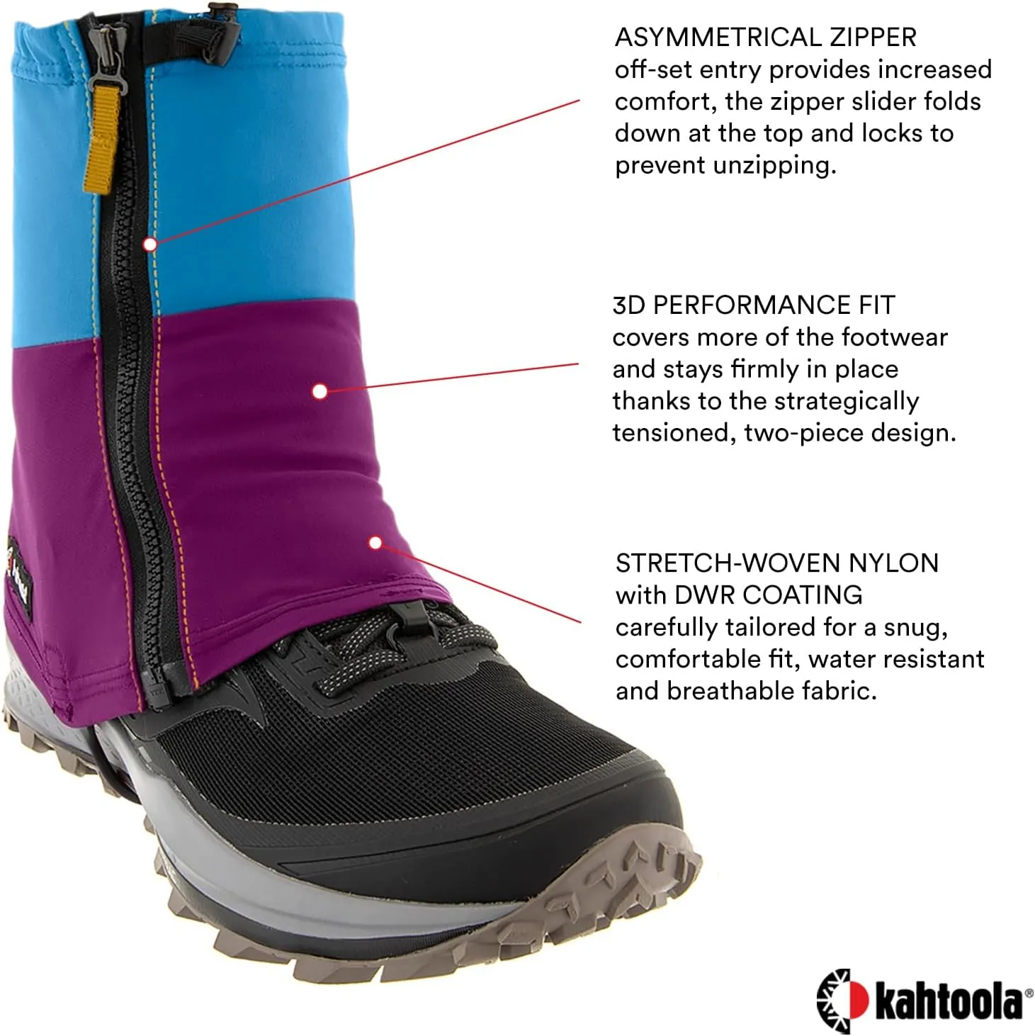 Kahtoola INSTAgaiter Mid Gaiters for Hiking, Trail Running, Mountaineering, Hunting, Rocky Terrain, Mud, Snow & Ice