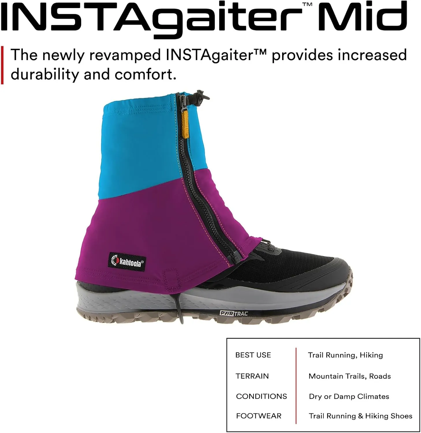 Kahtoola INSTAgaiter Mid Gaiters for Hiking, Trail Running, Mountaineering, Hunting, Rocky Terrain, Mud, Snow & Ice
