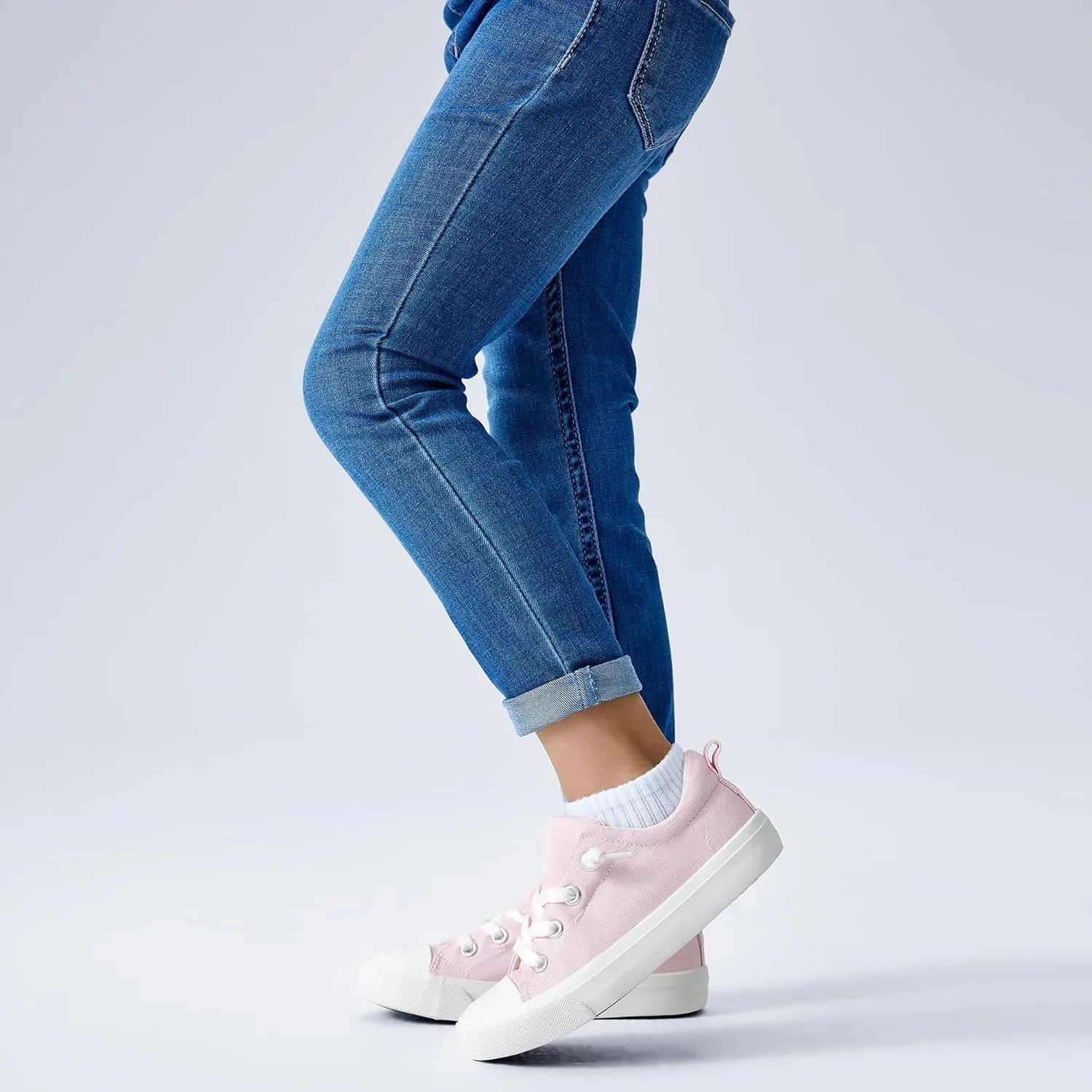 Kids' Low-Top Slip-On Cotton Sneakers, Classic Lace-Up Canvas Shoes for Girls Boys