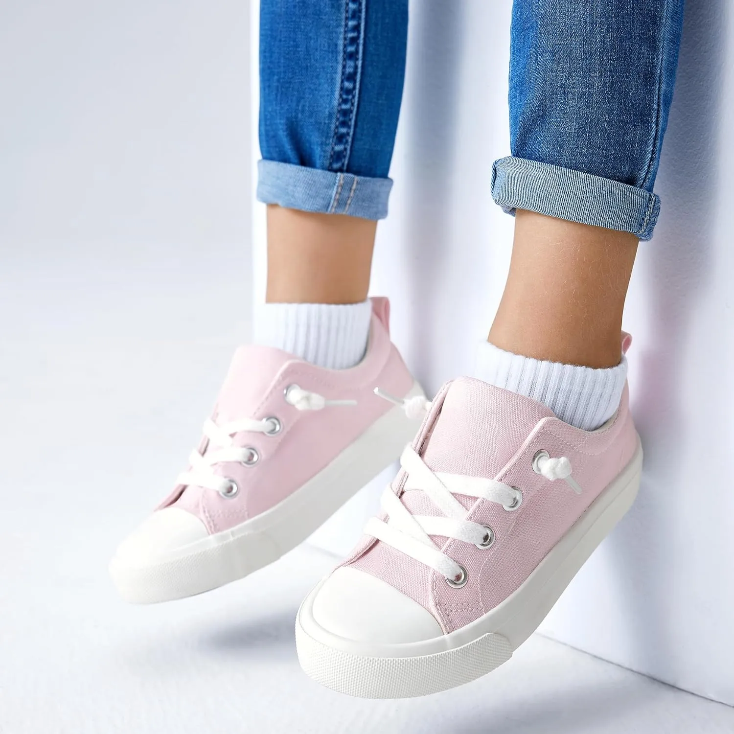 Kids' Low-Top Slip-On Cotton Sneakers, Classic Lace-Up Canvas Shoes for Girls Boys