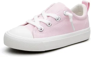 Kids' Low-Top Slip-On Cotton Sneakers, Classic Lace-Up Canvas Shoes for Girls Boys